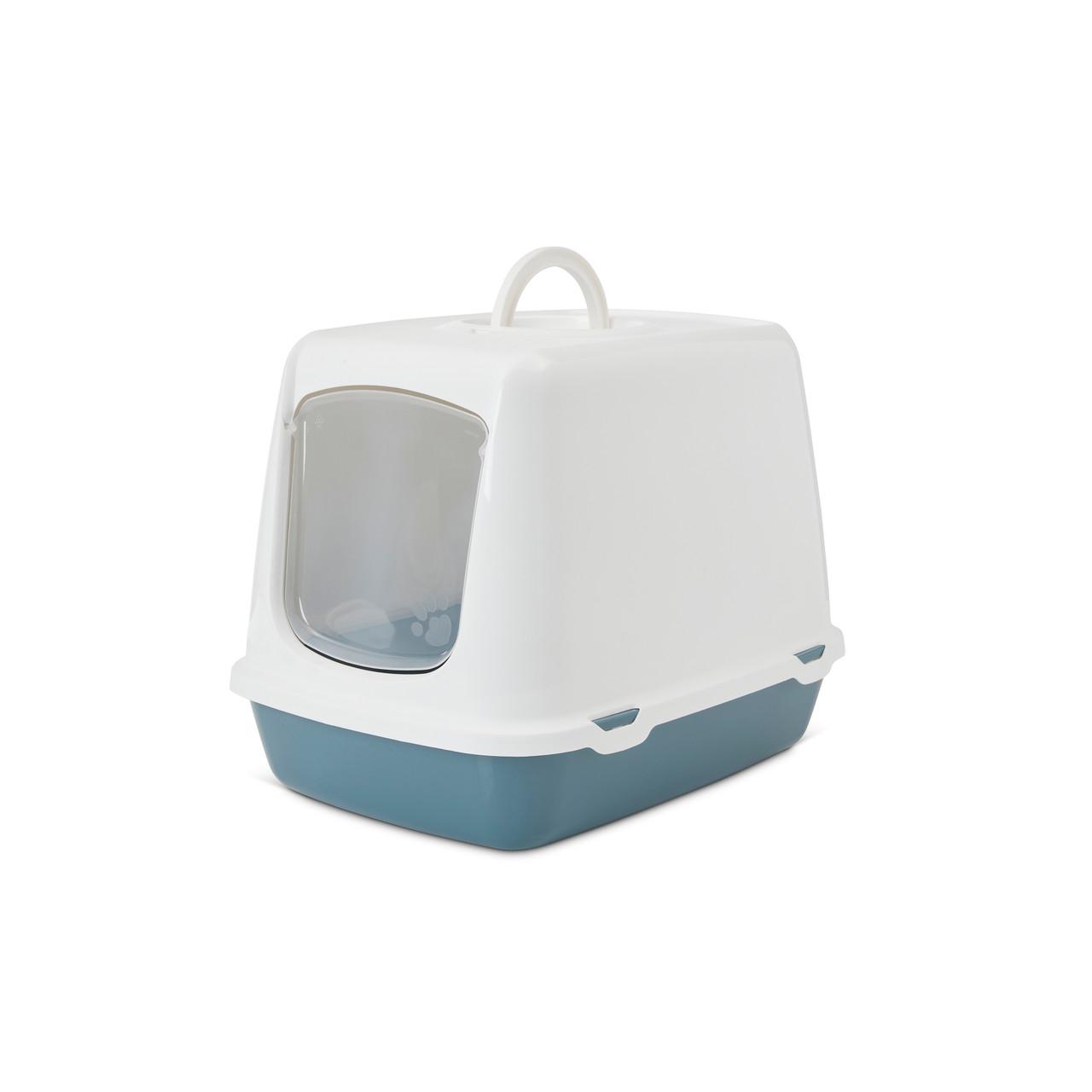 Savic Oscar Hooded Cat Toilet White Bluestone Image 1