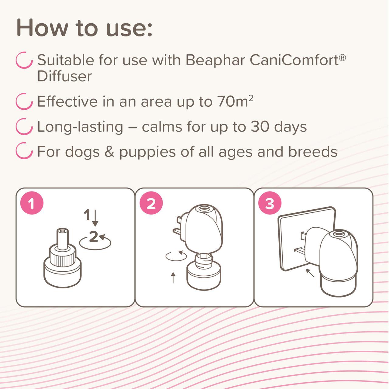 Beaphar CaniComfort Calming Diffuser Refill for Dogs 45ML Image https://cdn11.bigcommerce.com/s-g585yu857h/images/stencil/1280w/products/13824/31642/Beaphar_CaniComfort_Calming_Diffuser_Refill_for_Dogs_45ML_04__57136.1779877401.jpg1