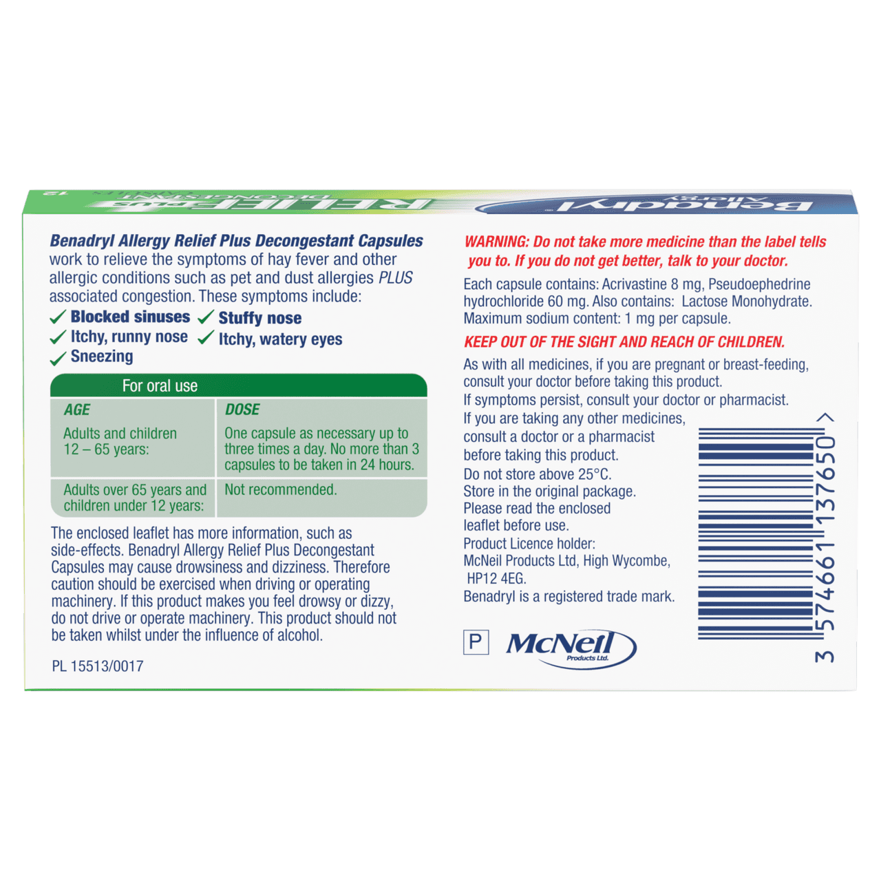 Benadryl Allergy Relief Plus Decongestant 12 Capsules Image https://cdn11.bigcommerce.com/s-g585yu857h/images/stencil/1280w/products/13880/23424/03574661137650_T16__76583.1763043265.png1