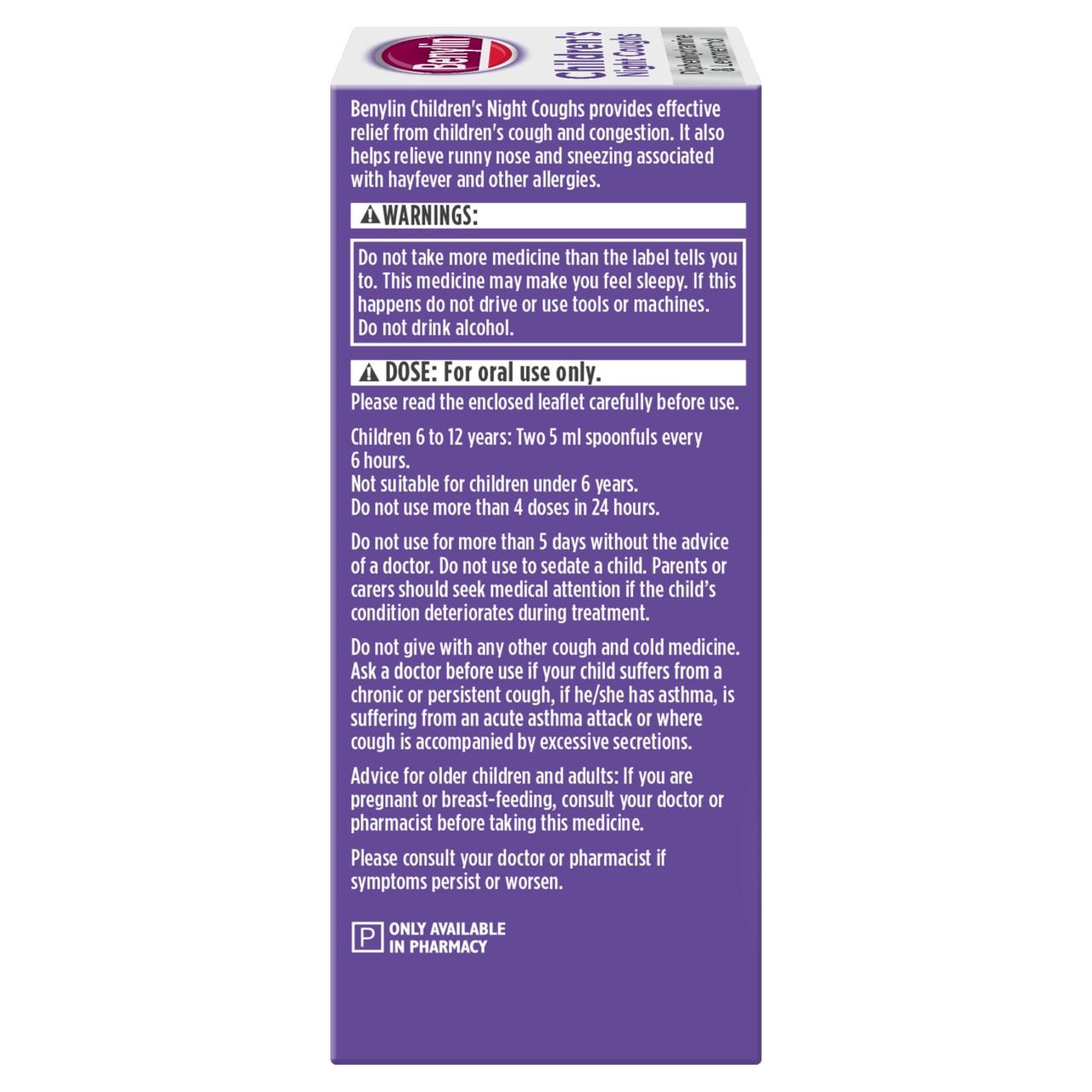 Benylin Children's Night Coughs 125ml Image https://cdn11.bigcommerce.com/s-g585yu857h/images/stencil/1280w/products/13887/33479/05010123667740_T23___99526.1783003731.jpg1