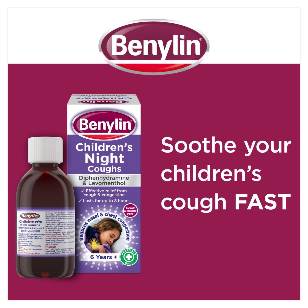 Benylin Children's Night Coughs 125ml Image https://cdn11.bigcommerce.com/s-g585yu857h/images/stencil/1280w/products/13887/33480/05010123667740_T60___80325.1783003731.jpg1