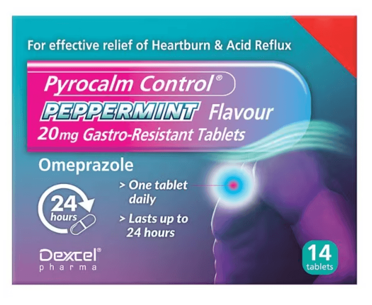 Pyrocalm Control Omeprazole 20mg Peppermint Flavour 14 Tablets Image 1
