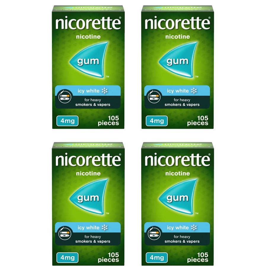 Nicorette Icy White 4mg Gum 8 Week Bundle 4 x 105 Pieces Image 1