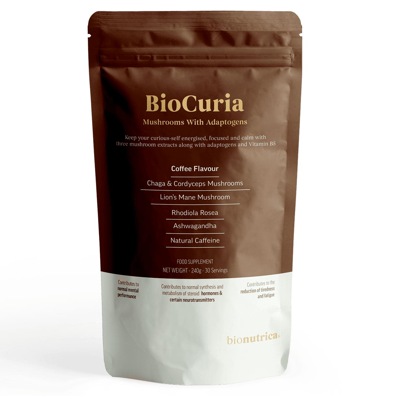 BioCuria Adaptogen Mushroom Coffee, Focus & Stress Support, 240gms Image 1
