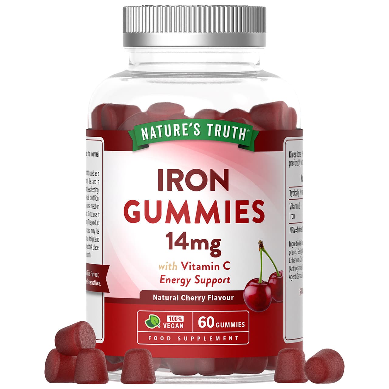 Nature's Truth Iron 14mg Gummies - 60 Vegan Gummies - Cherry Flavour Image 1