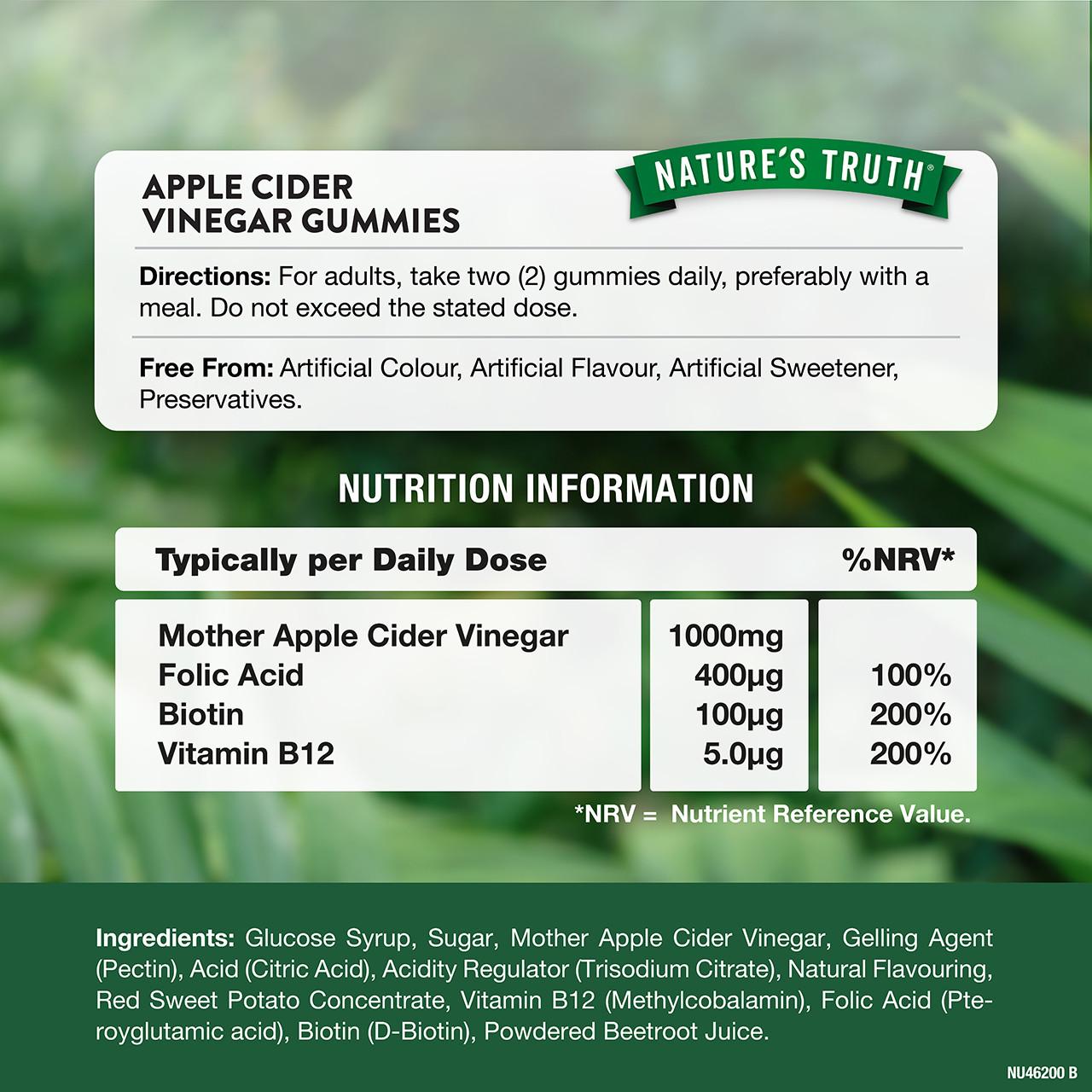 Nature's Truth Apple Cider Vinegar w/the Mother & Ginger - 60 Gummies Image https://cdn11.bigcommerce.com/s-g585yu857h/images/stencil/1280w/products/14478/25206/840093125590_3__90696.1765449696.jpg1
