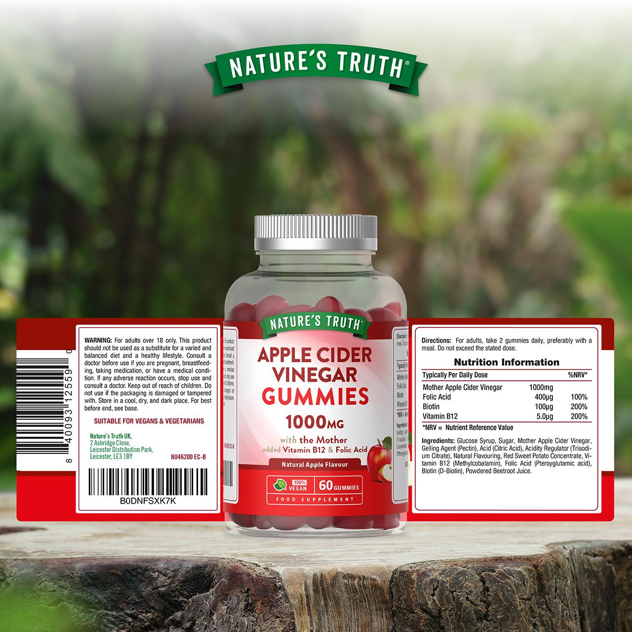 Nature's Truth Apple Cider Vinegar w/the Mother & Ginger - 60 Gummies Image https://cdn11.bigcommerce.com/s-g585yu857h/images/stencil/1280w/products/14478/25207/840093125590_6__44183.1765449696.jpg1