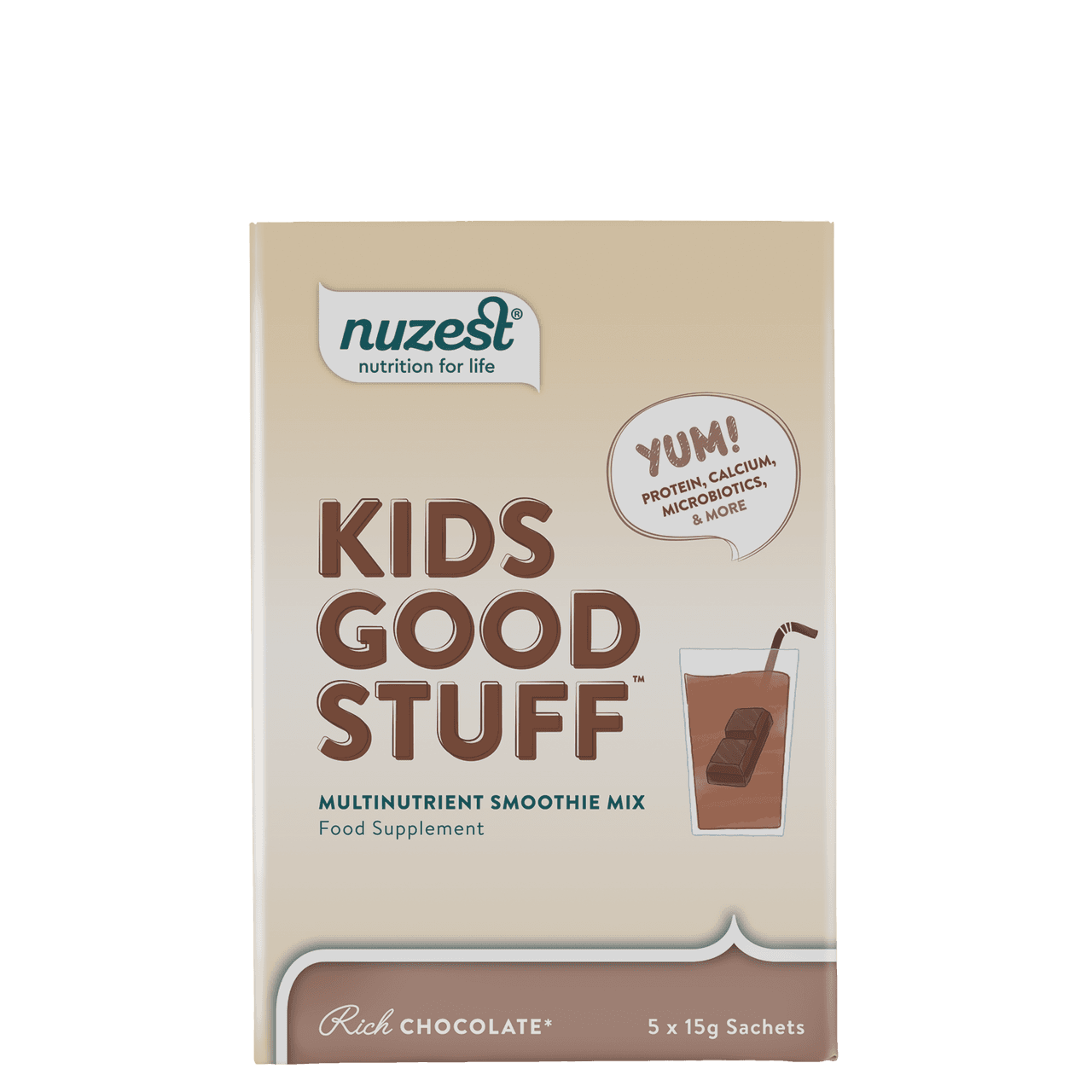 Nuzest Kids Good Stuff Rich Chocolate 5 x 15g Sachet Box Image 1