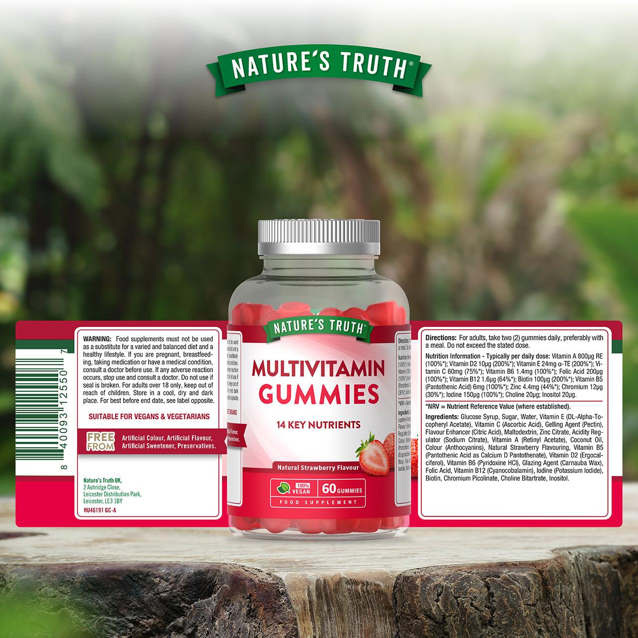 Nature's Truth Adult Multivitamin - 60 Vegan Gummies - Strawberry Flavour Image https://cdn11.bigcommerce.com/s-g585yu857h/images/stencil/1280w/products/14570/25188/840093125507_6__73963.1765449211.jpg1