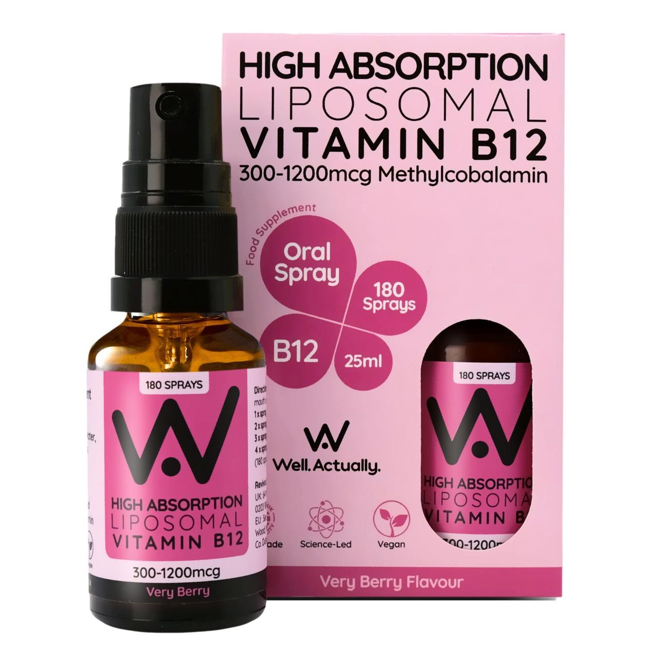 Well. Actually. Liposomal Vitamin B12 Spray 300-1200mcg, Very Berry Flavour, 25ml Image 1