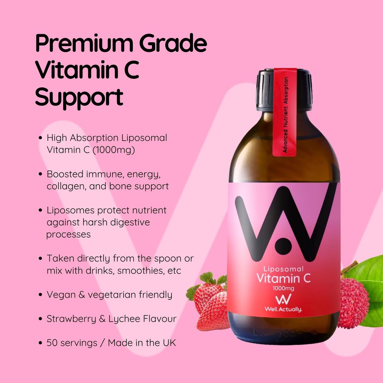Well. Actually. Liposomal Vitamin C 1000mg , Strawberry & Lychee Flavour, 250ml Image https://cdn11.bigcommerce.com/s-g585yu857h/images/stencil/1280w/products/14715/26127/5060298861283_4__24806.1783595756.jpg1