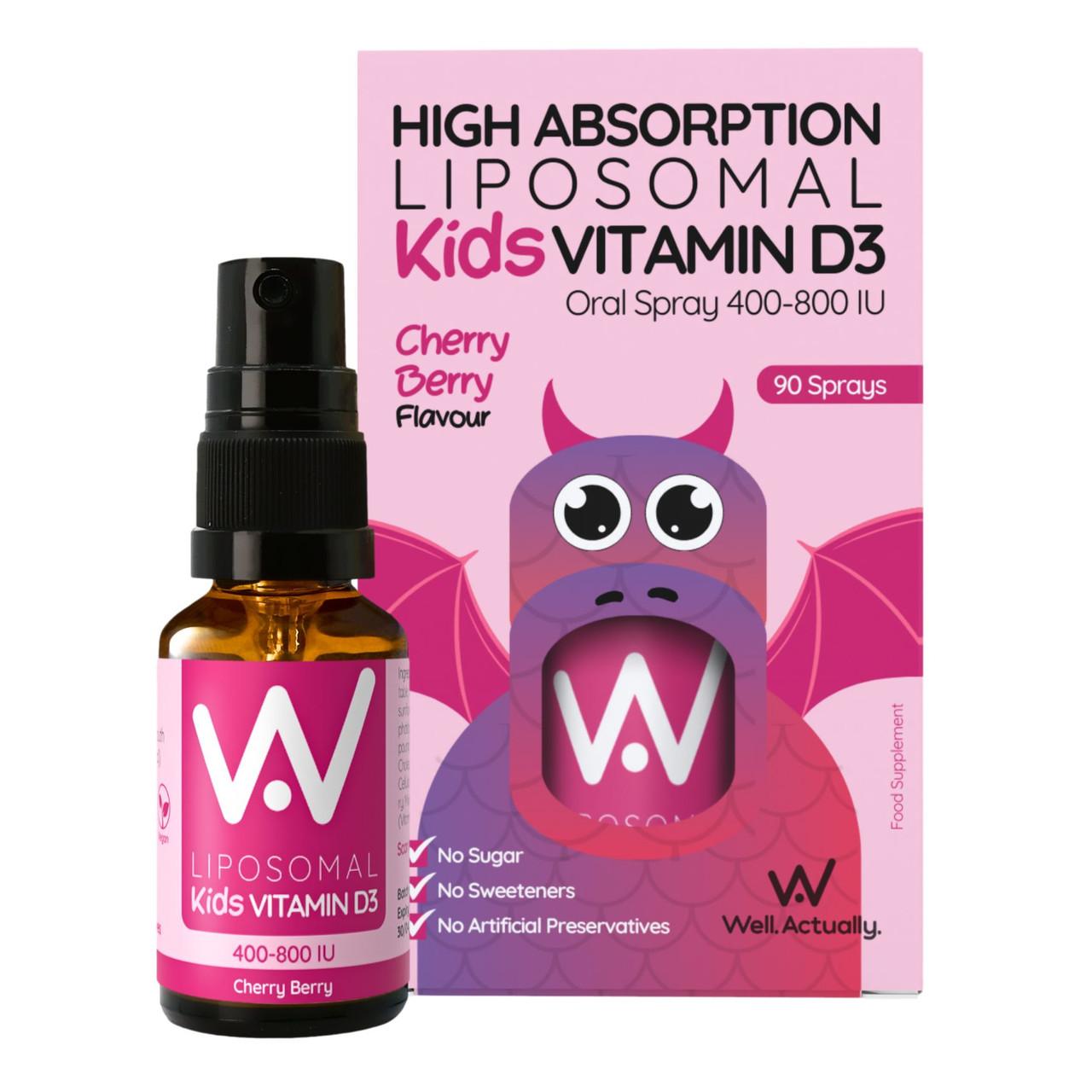Well. Actually. Kids Liposomal Vitamin D3 Spray 400-800IU, Cherry Berry Flavour, 15ml Image 1
