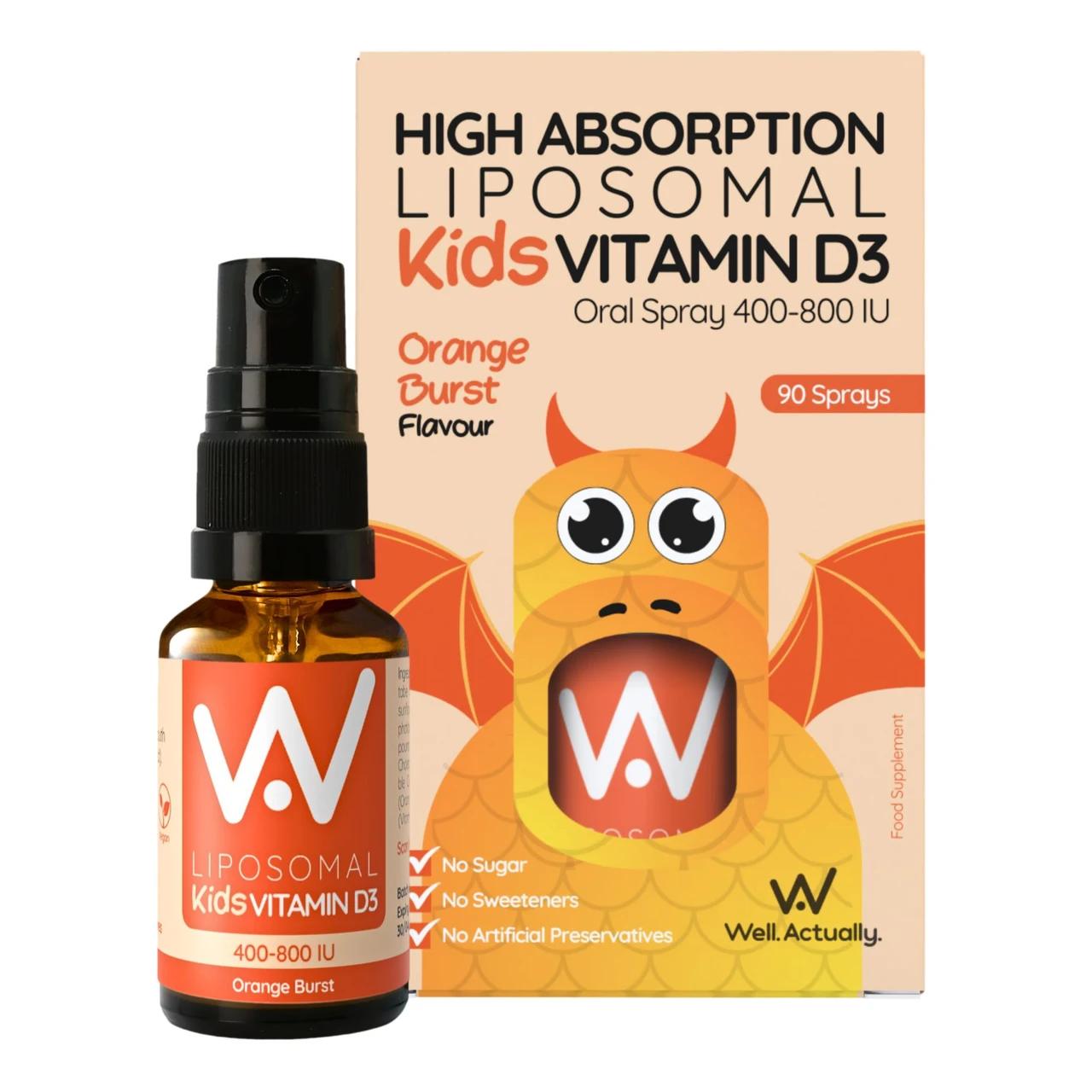 Well. Actually. Kids Liposomal Vitamin D3 Spray 400-800IU, Orange Burst Flavour, 15ml Image 1