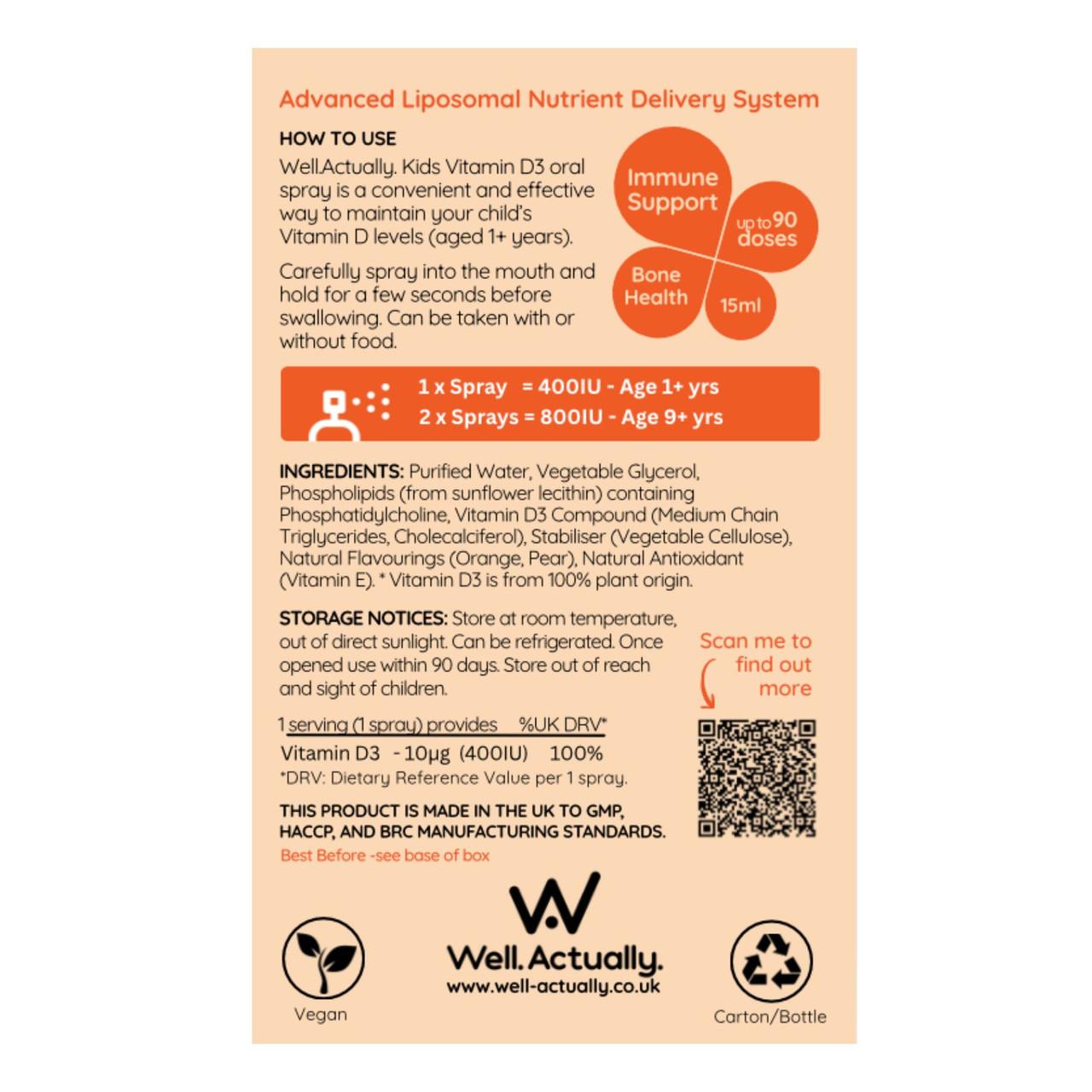 Well. Actually. Kids Liposomal Vitamin D3 Spray 400-800IU, Orange Burst Flavour, 15ml Image https://cdn11.bigcommerce.com/s-g585yu857h/images/stencil/1280w/products/14720/26215/5060298861412_2__39755.1768899088.jpg1