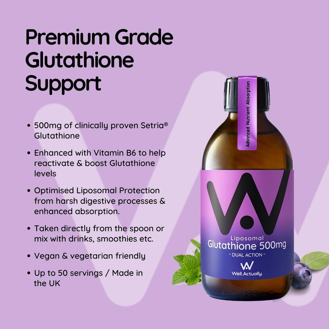 Well. Actually. Liposomal Glutathione 500mg, Blueberry Flavour, 250ml Image https://cdn11.bigcommerce.com/s-g585yu857h/images/stencil/1280w/products/14724/26138/5060298860774_4__37594.1785920137.jpg1