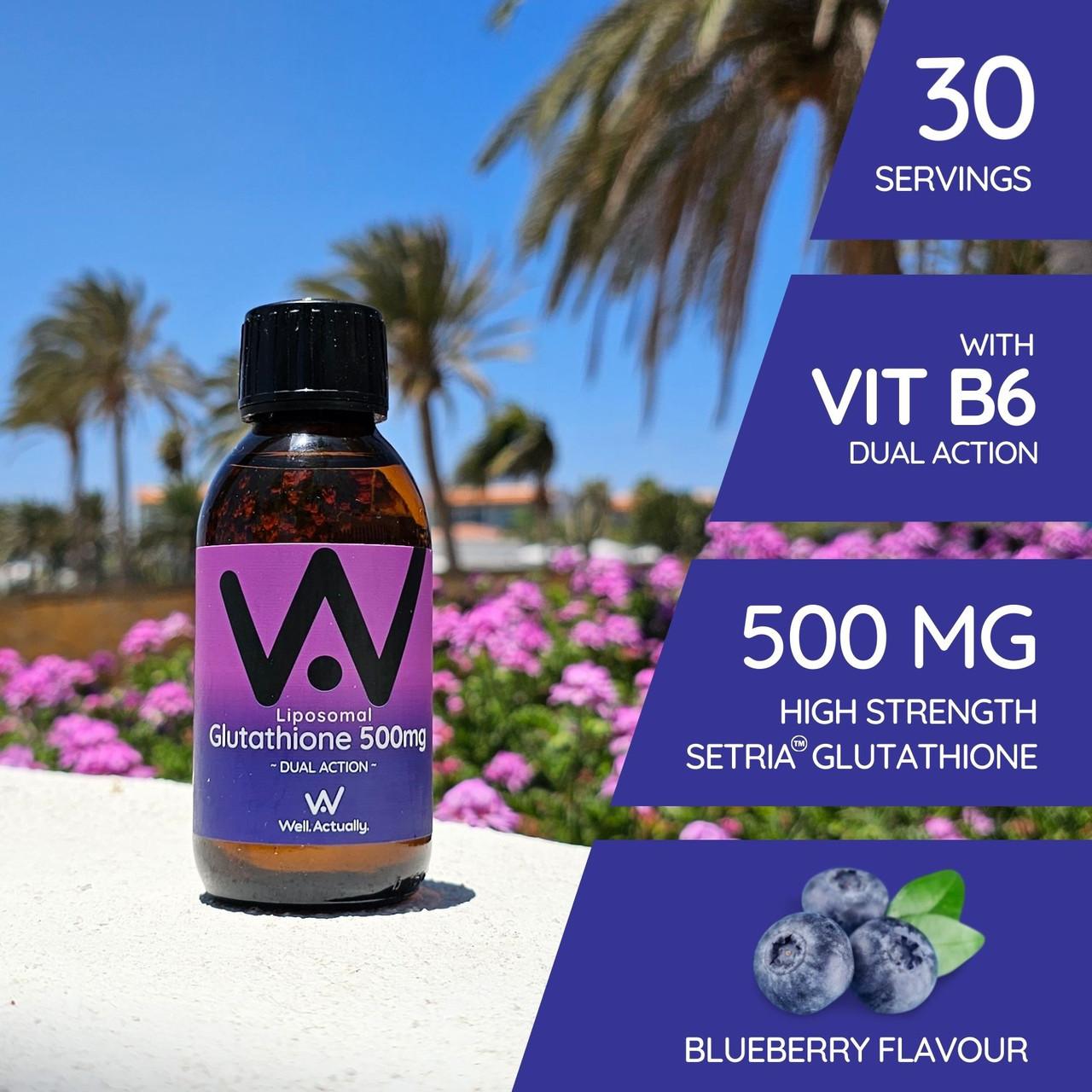Well. Actually. Liposomal Glutathione 500mg, Blueberry Flavour, 150ml Image https://cdn11.bigcommerce.com/s-g585yu857h/images/stencil/1280w/products/14728/26143/5060298861634_3__54982.1785920318.jpg1