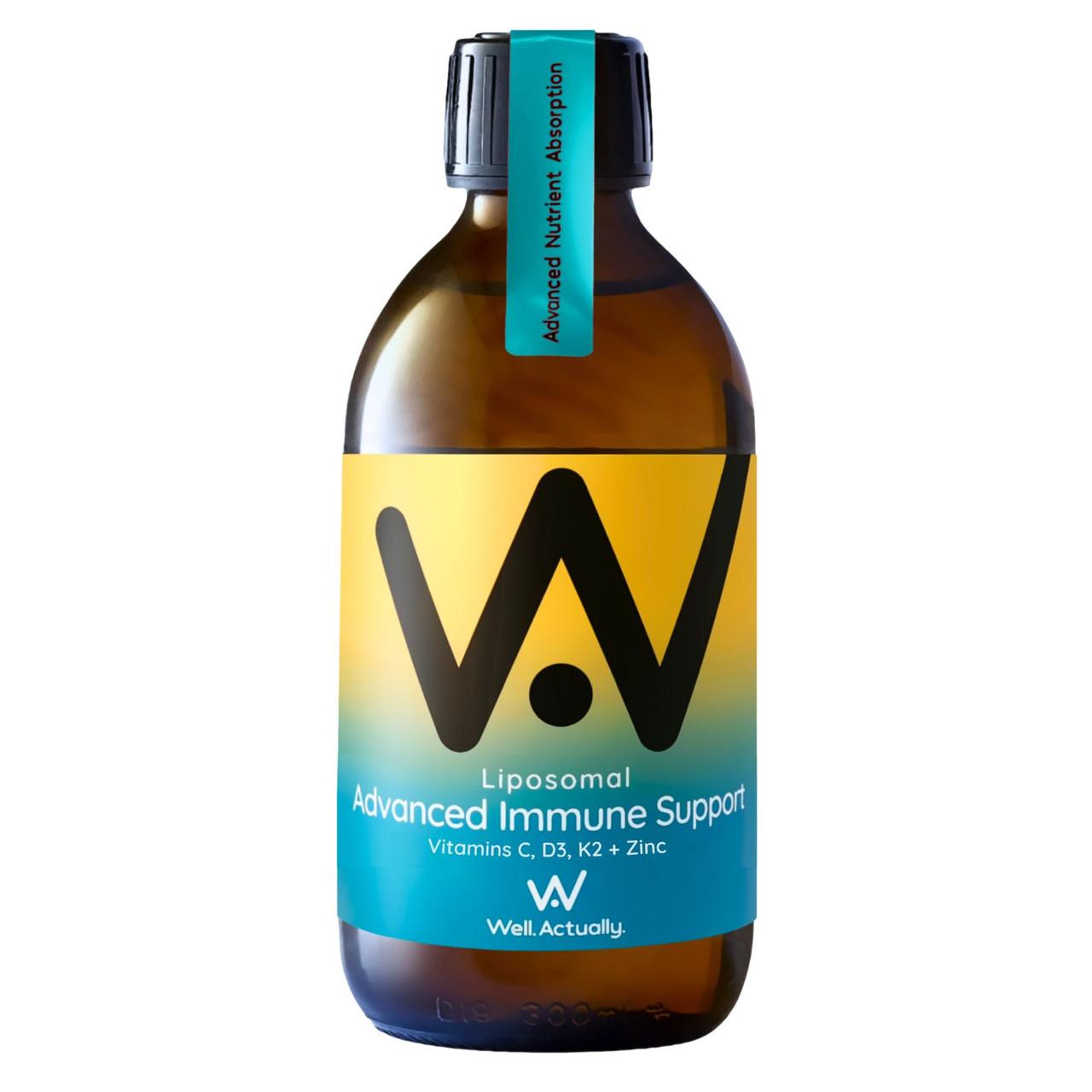 Well. Actually. Liposomal Advanced Immune Support, Vitamins C, D3, K2 + Zinc - Tropical Zest Flavour, 250ml Image 1