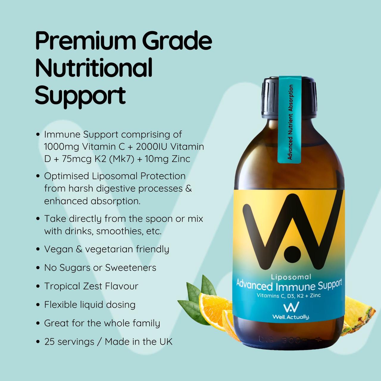 Well. Actually. Liposomal Advanced Immune Support, Vitamins C, D3, K2 + Zinc - Tropical Zest Flavour, 250ml Image https://cdn11.bigcommerce.com/s-g585yu857h/images/stencil/1280w/products/14733/26153/5060298861573_4__08053.1783595761.jpg1