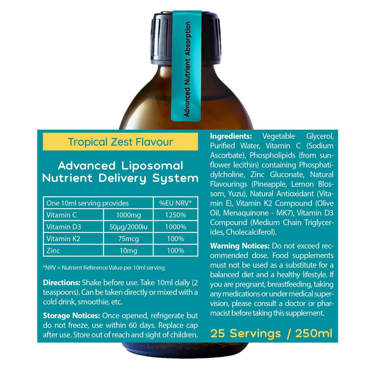 Well. Actually. Liposomal Advanced Immune Support, Vitamins C, D3, K2 + Zinc - Tropical Zest Flavour, 250ml Image https://cdn11.bigcommerce.com/s-g585yu857h/images/stencil/1280w/products/14733/26154/5060298861573_2__94837.1783595714.jpg1