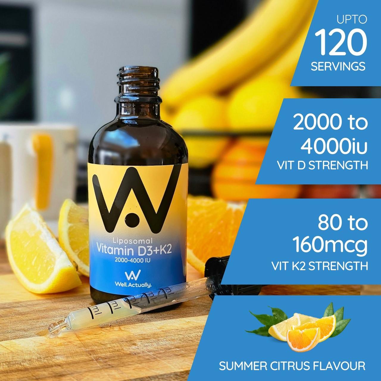 Well. Actually. Liposomal Vitamin D3+K2 Pipette 2000-4000IU, Summer Citrus Flavour, 60ml Image https://cdn11.bigcommerce.com/s-g585yu857h/images/stencil/1280w/products/14746/26175/5060298860224_3__49944.1783595721.jpg1