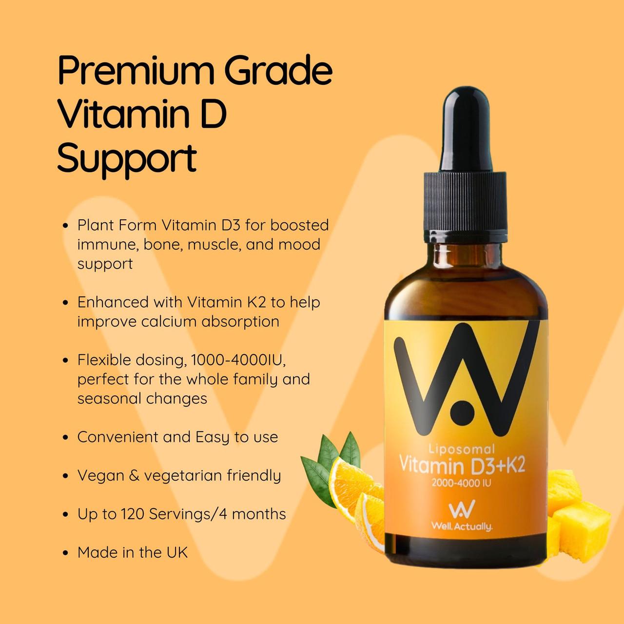 Well. Actually. Liposomal Vitamin D3+K2 Pipette 2000-4000IU, Orange & Mango Flavour, 60ml Image https://cdn11.bigcommerce.com/s-g585yu857h/images/stencil/1280w/products/14749/26177/5060298860217_4__43811.1783595766.jpg1