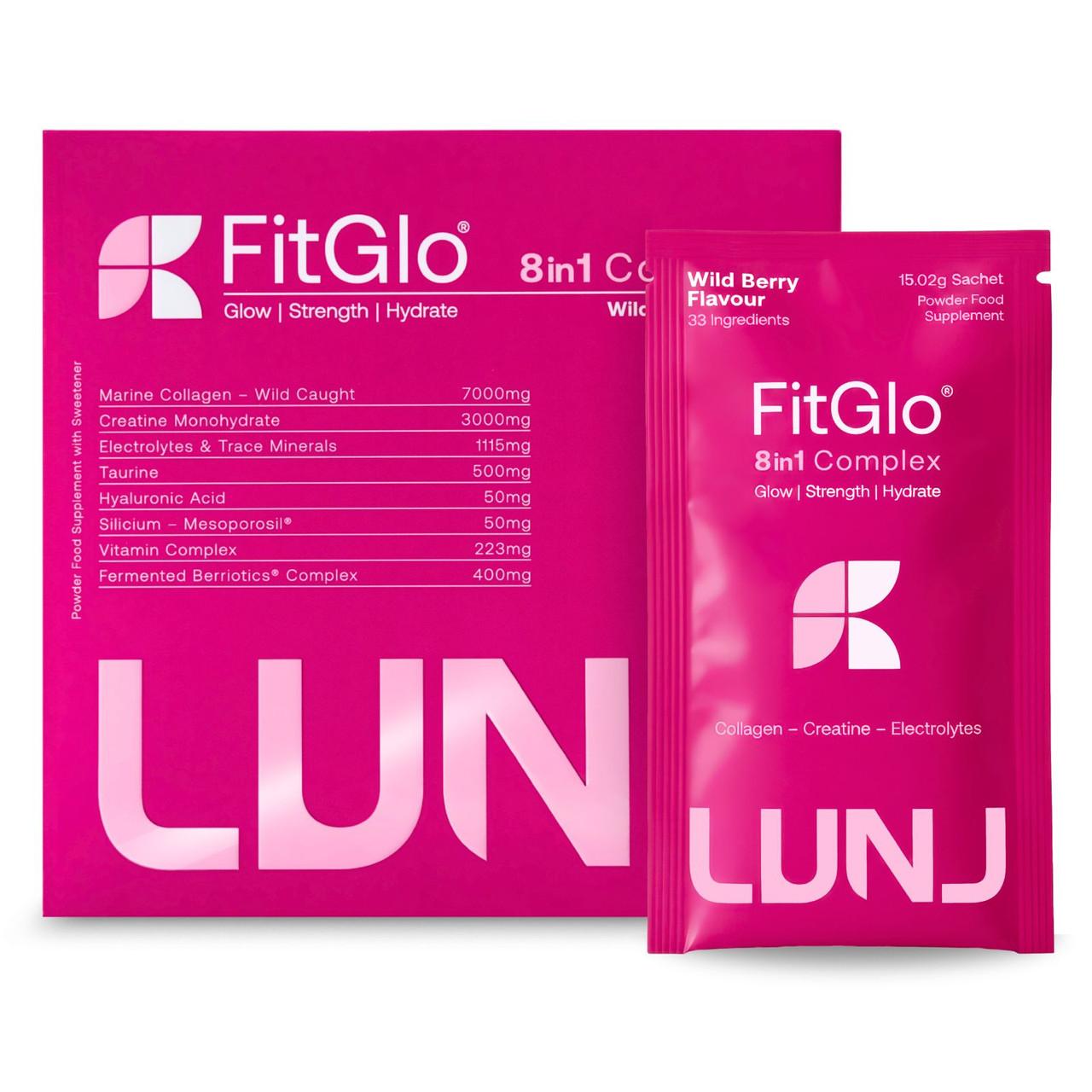 LUNJ FitGlo 8 in 1 Daily Complex - Wild Berry Flavour - 14 Sachets Image 1
