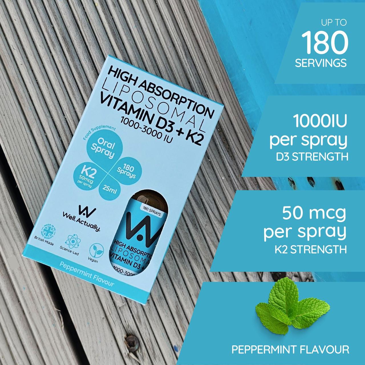 Well. Actually. Liposomal Vitamin D3+K2 Spray 1000-3000IU, Peppermint Flavour, 25ml Image https://cdn11.bigcommerce.com/s-g585yu857h/images/stencil/1280w/products/14752/26185/5060298861832_3__59866.1783595768.jpg1