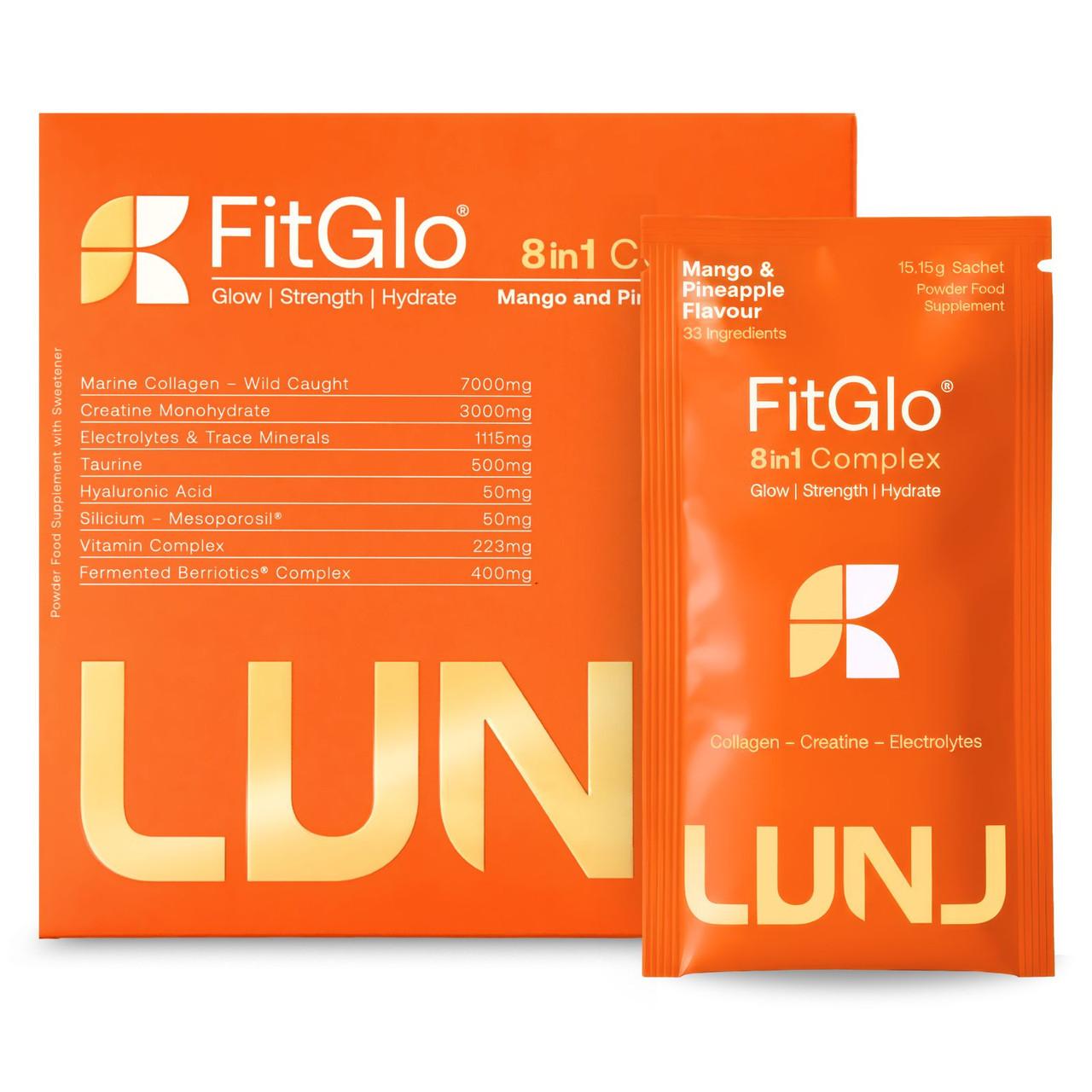 LUNJ FitGlo 8 in 1 Daily Complex - Mango & Pineapple Flavour - 14 Sachets Image 1