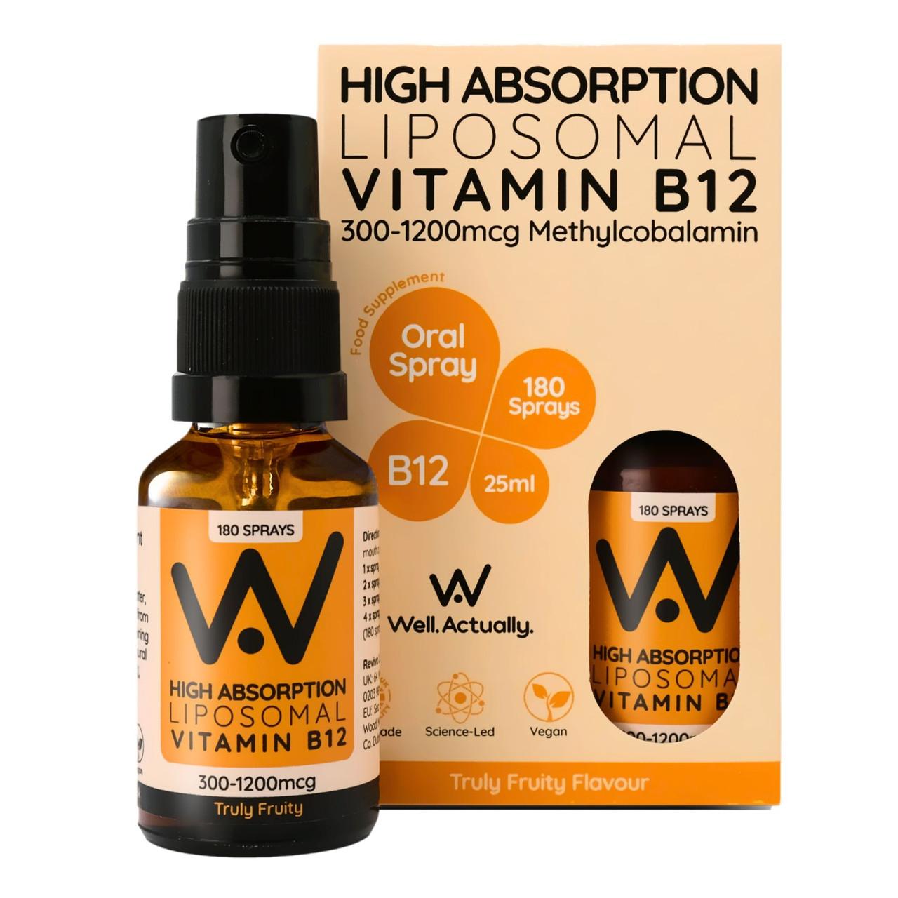 Well. Actually. Liposomal Vitamin B12 Spray 300-1200mcg, Truly Fruity Flavour, 25ml Image 1