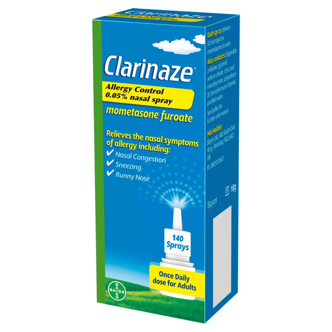 Clarinaze Allergy Control 0.05% Nasal Spray 140 Sprays Image https://cdn11.bigcommerce.com/s-g585yu857h/images/stencil/1280w/products/14775/26540/5010605400339_T8__60973.1770741952.png1
