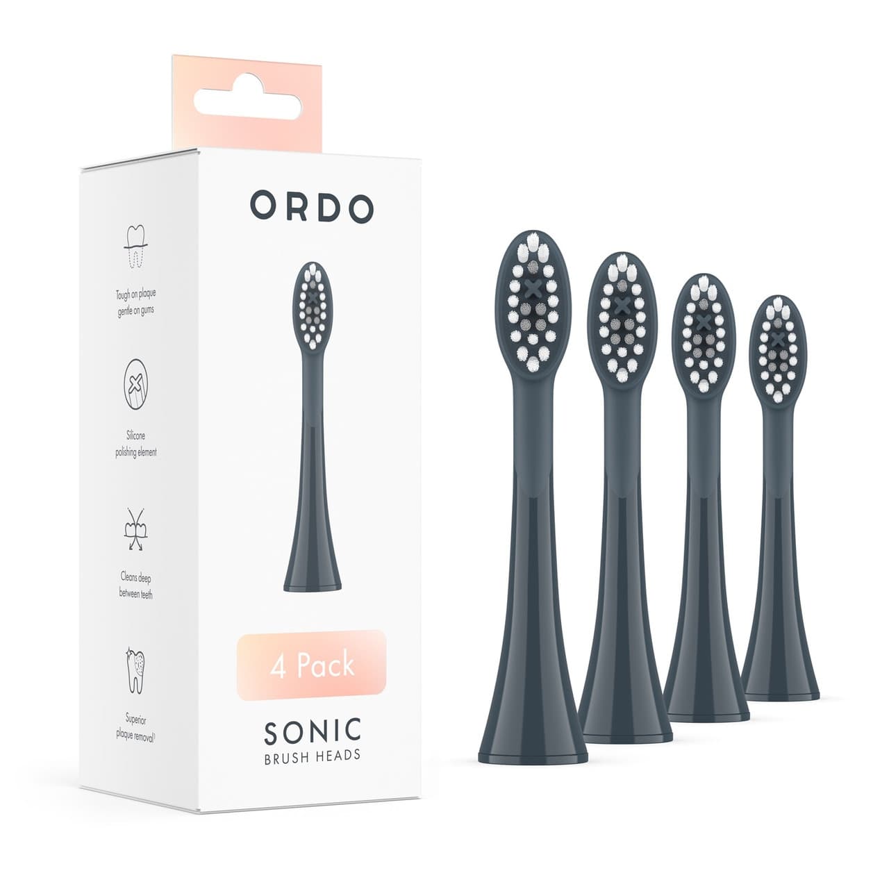 Ordo Sonic Electric Brush Heads Charcoal Grey 4 Pack Image 1