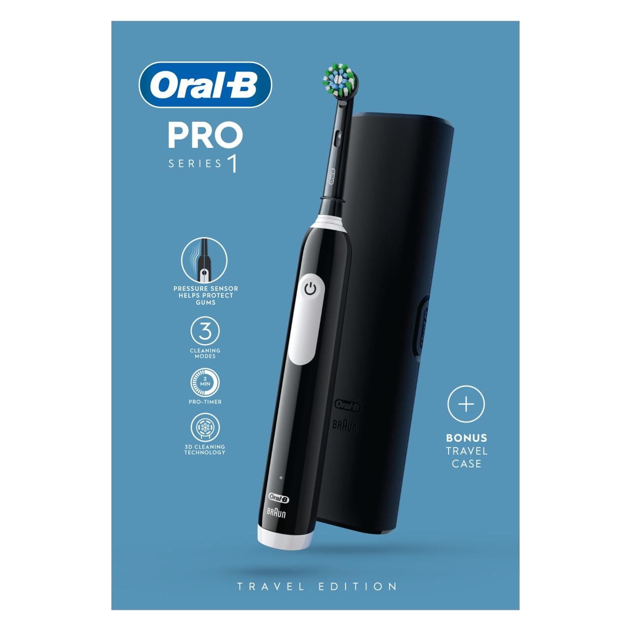 Oral-B Pro 1 Cross Action Black & Travel Case Image 1