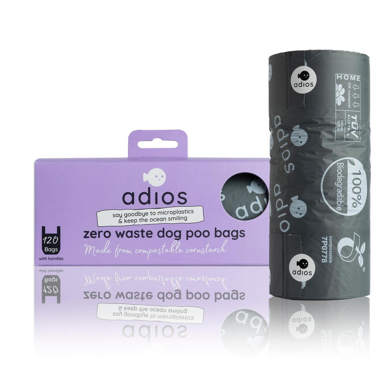 Adios Plastic Large Dog Waste Bags- Handle Bag on a Roll - 120pcs Image 1