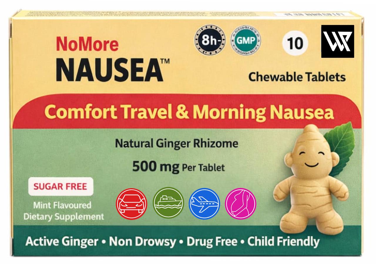 NoMore Nausea Natural Travel, Motion and Morning Sickness Chewable 10 Tablets Image 1