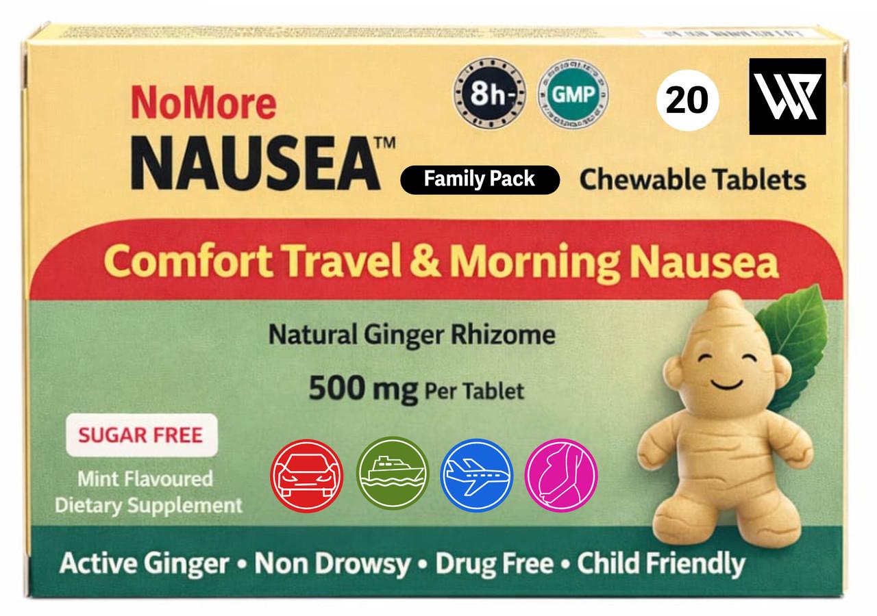 NoMore Nausea Natural Travel, Motion and Morning Sickness Chewable 20 Tablets Image 1