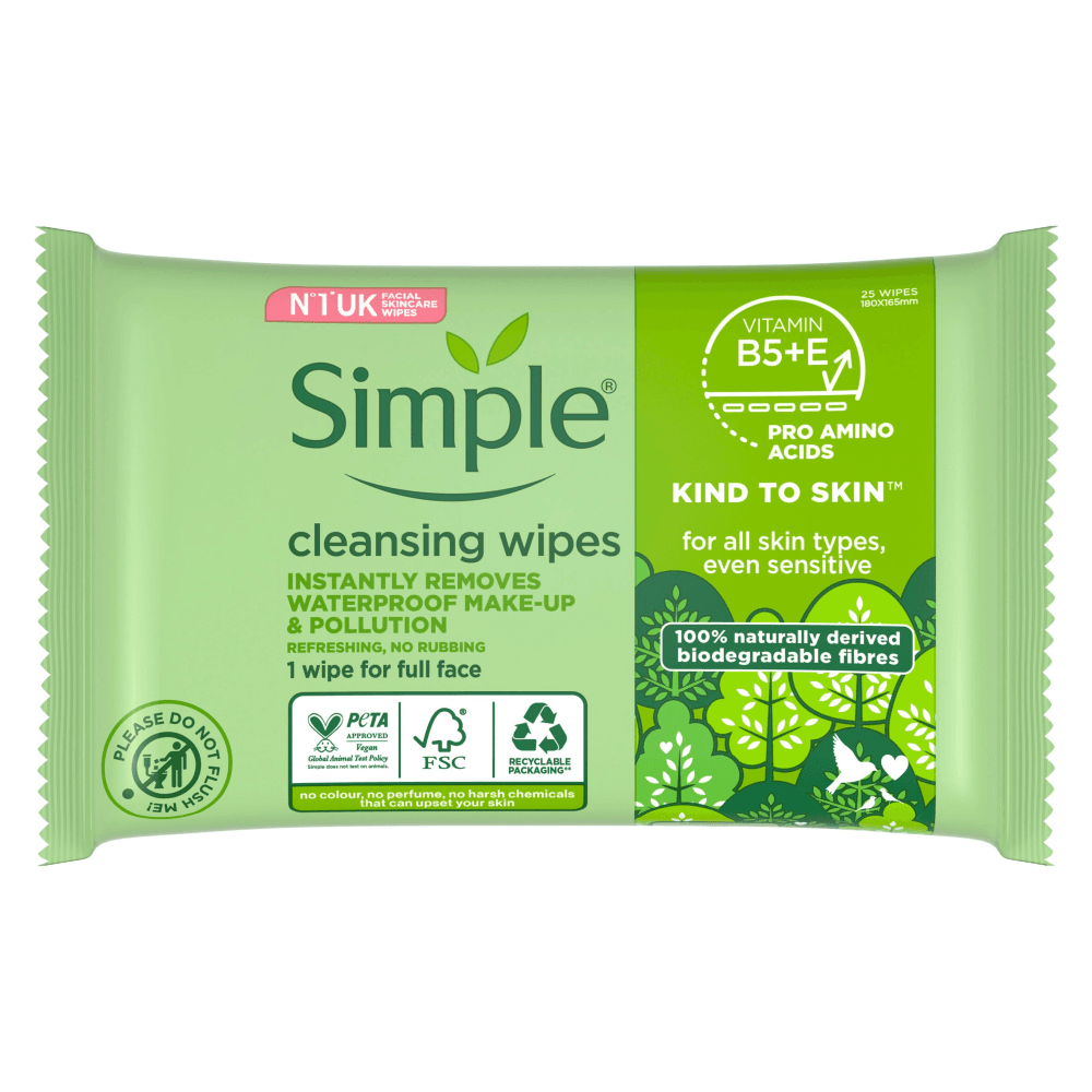 Simple Kind To Skin Biodegradable Face Wipes 25s Image 1