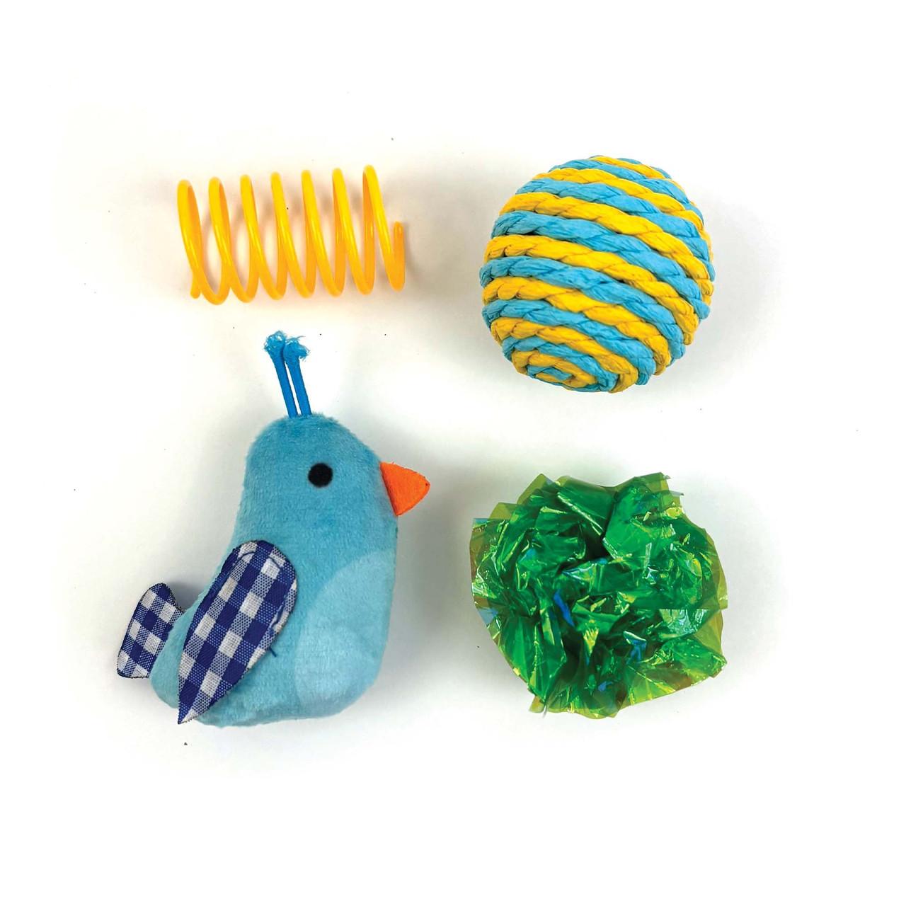 Happy Pet Tabby Patch Bluebird 4pk Multipack Cat Toy Image 1