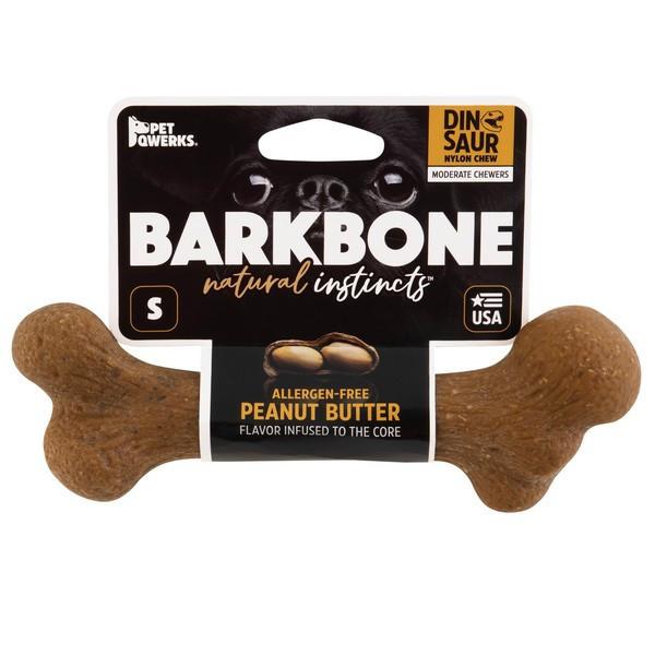 Pet Qwerks Dinosaur BarkBone Peanut Butter Wood Chew Dog Toy Image 1