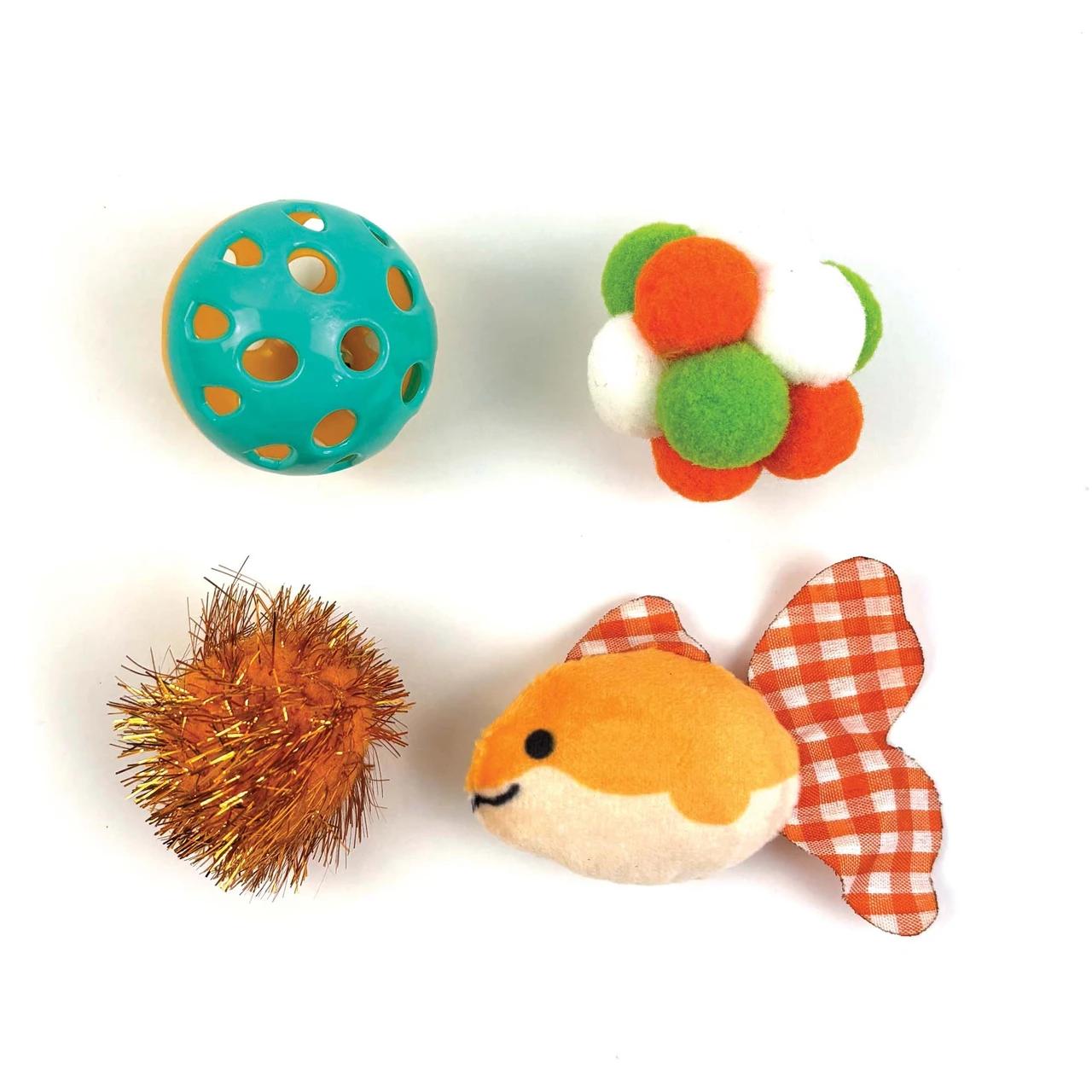Happy Pet Tabby Patch Goldfish 4pk Multipack Cat Toy Image 1