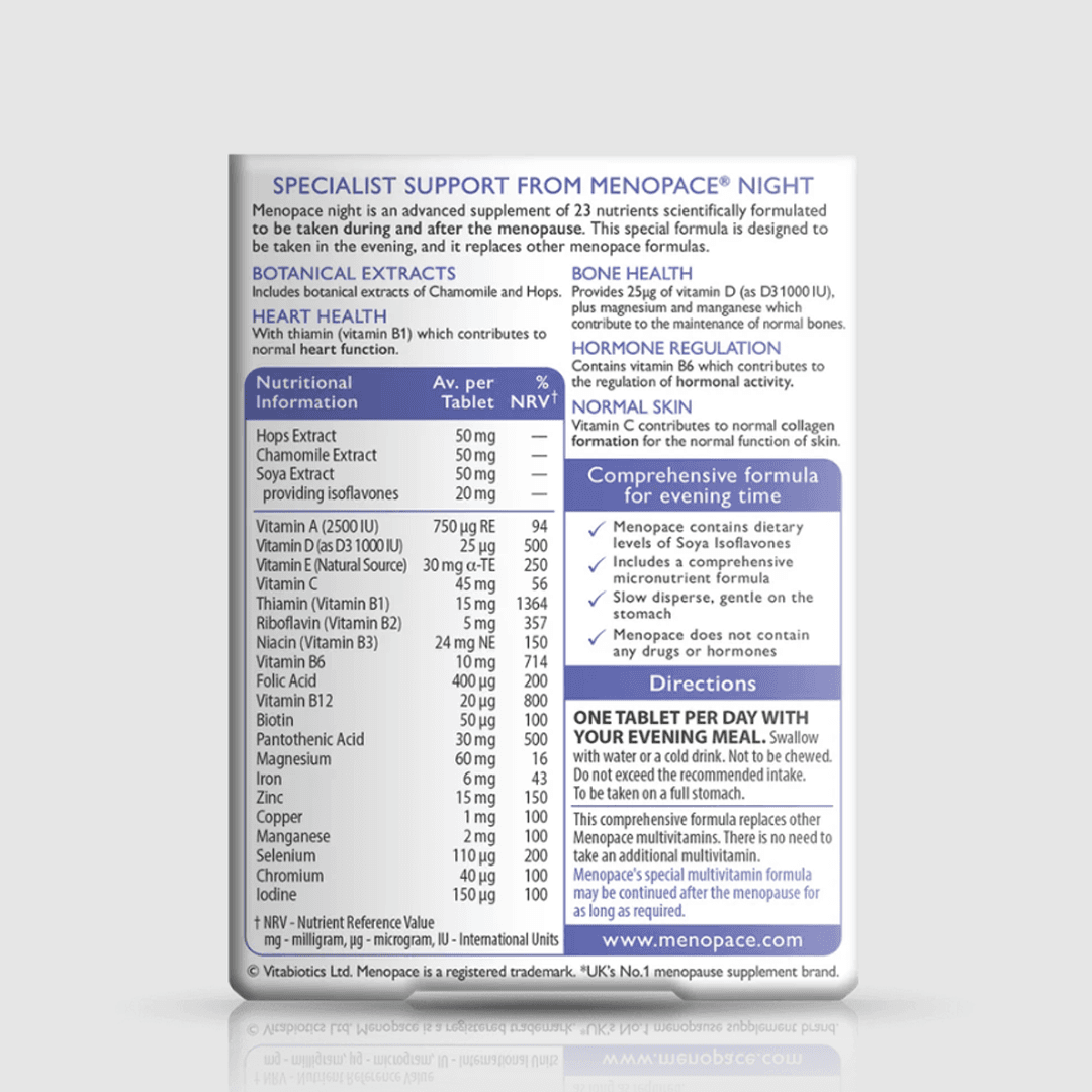 Vitabiotics Menopace Night 30 Tablets Image https://cdn11.bigcommerce.com/s-g585yu857h/images/stencil/1280w/products/1599/13607/70175_B__76727.1746718683.png1