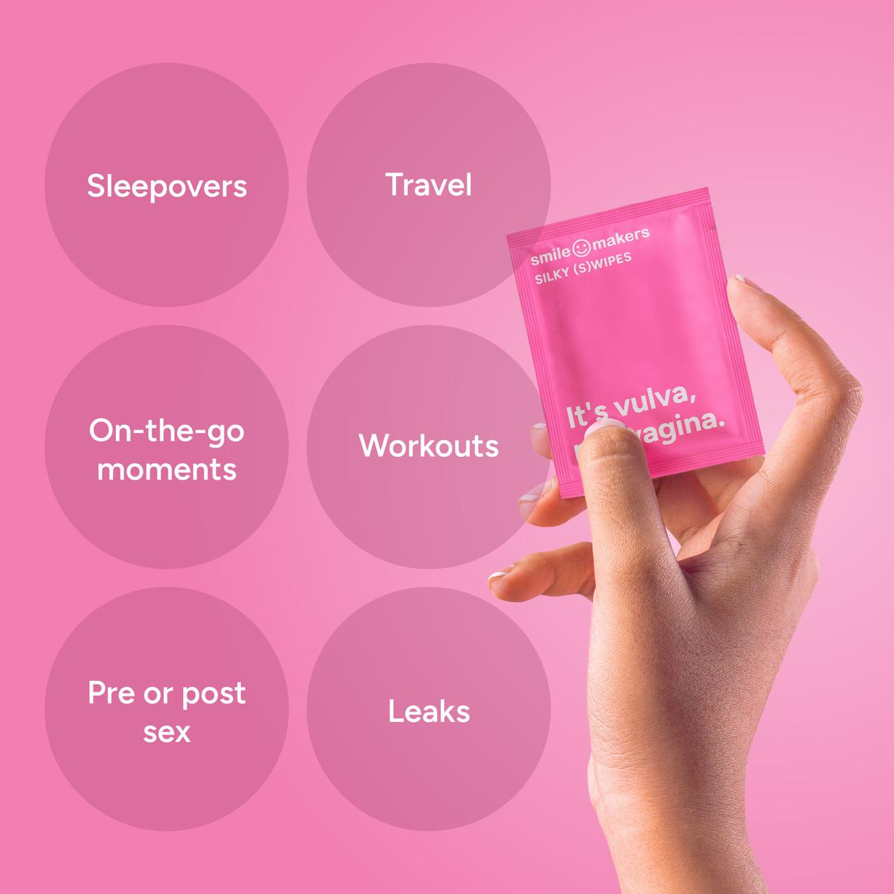 Smile Makers Silky Swipes Biodegradable Intimate Vaginal Wipes 12s Image https://cdn11.bigcommerce.com/s-g585yu857h/images/stencil/1280w/products/16139/30265/165922_B__23451.1778497651.jpg1