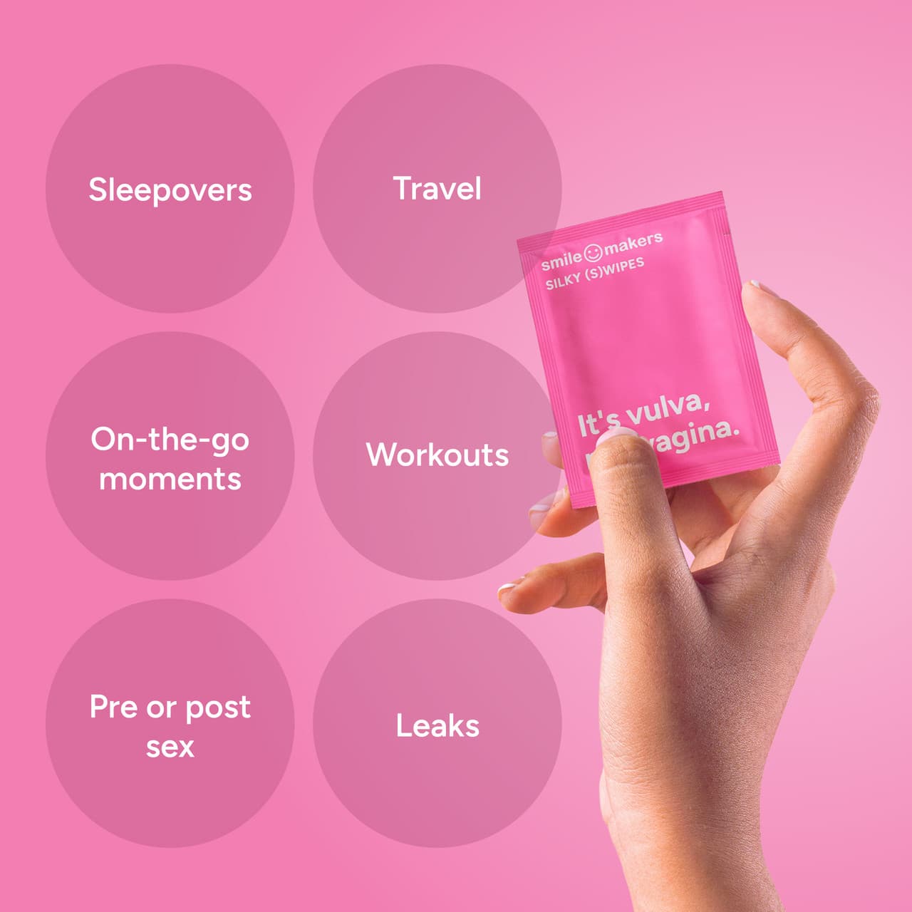 Smile Makers Silky Swipes Biodegradable Intimate Vaginal Wipes 12s Image https://cdn11.bigcommerce.com/s-g585yu857h/images/stencil/1280w/products/16139/30265/165922_B__23451.1788445236.jpg1