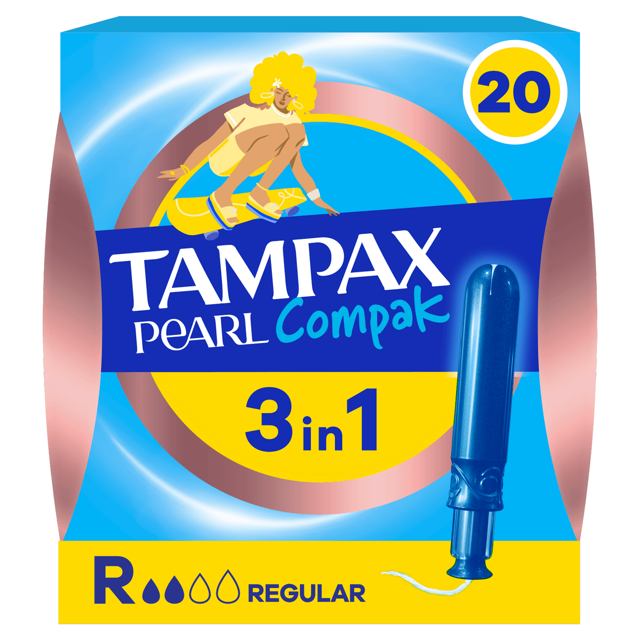 Tampax Pearl Compak Regular Tampons with Applicator 20 Pack Image 1