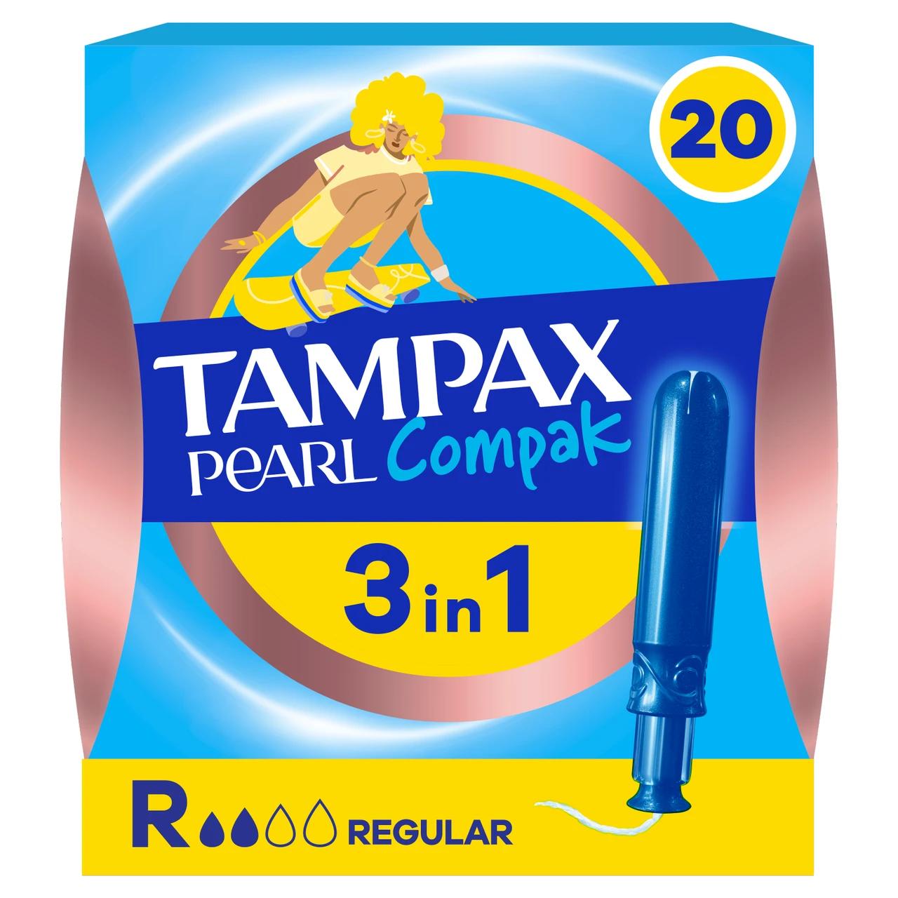 Tampax Pearl Compak Regular Tampons with Applicator 20 Pack Image 1