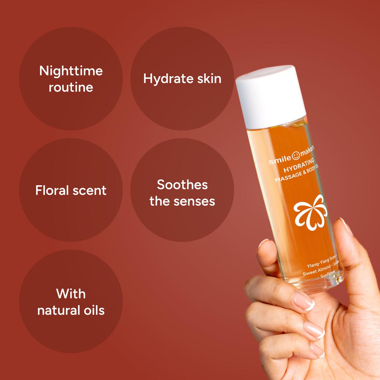 Smile Makers Hydrating Body Massage Oil Sweet Almond & Jojoba 100ml Image https://cdn11.bigcommerce.com/s-g585yu857h/images/stencil/1280w/products/16155/30276/165925_B__37358.1778497738.jpg1