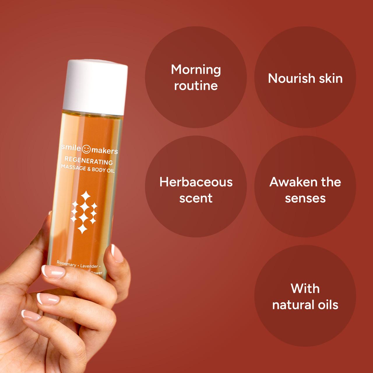 Smile Makers Regenrating Body Massage Oil Rosemary & Lavender 100ml Image https://cdn11.bigcommerce.com/s-g585yu857h/images/stencil/1280w/products/16162/30278/165927_B__02811.1778497776.jpg1