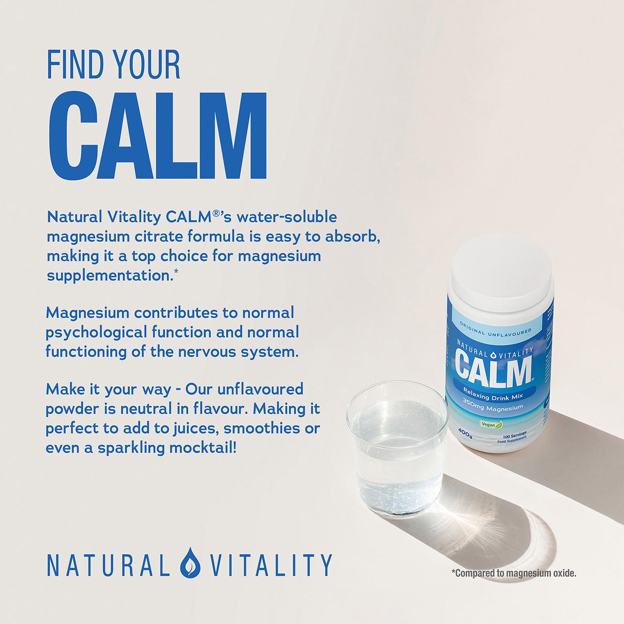 Natural Vitality Calm Relaxing Drink Mix Unflavoured 400g Image https://cdn11.bigcommerce.com/s-g585yu857h/images/stencil/1280w/products/16241/31067/165981-02__23482.1778766233.jpg1