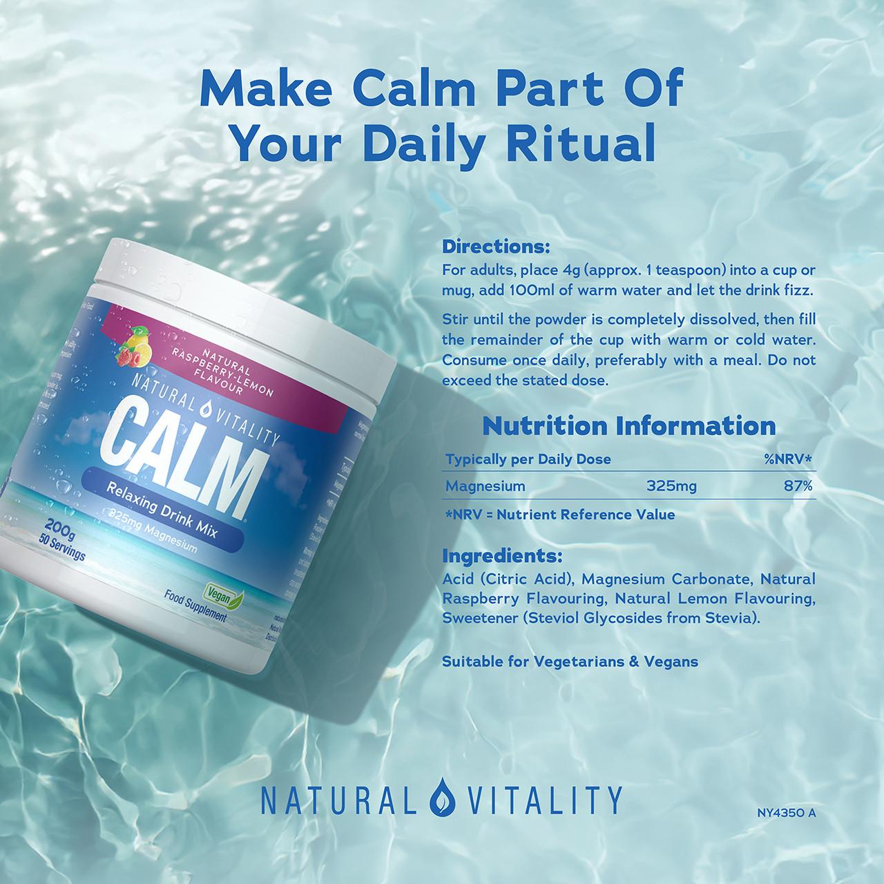 Natural Vitality Calm Relaxing Drink Mix Raspberry Lemon Flavour 200g Image https://cdn11.bigcommerce.com/s-g585yu857h/images/stencil/1280w/products/16248/31102/165984-05__55576.1778766544.jpg1
