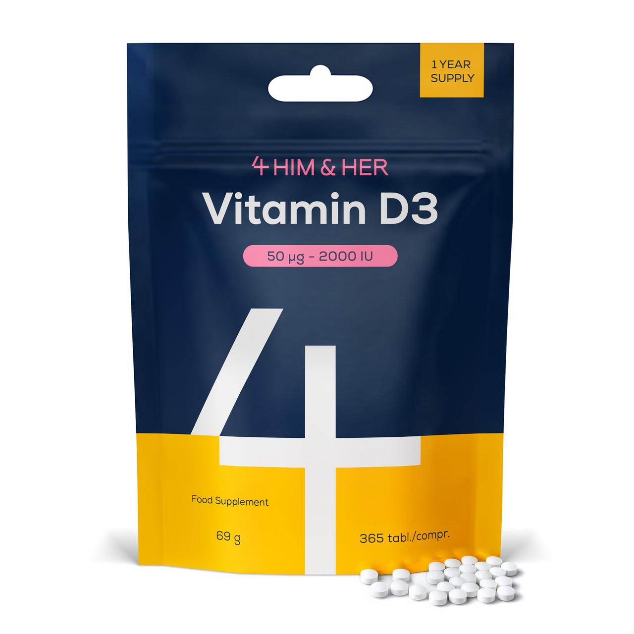 4 HIM & HER Vitamin D3 50ug (2000IU) Cholecalciferol 1 Year's Supply 365 Tablets Image 1