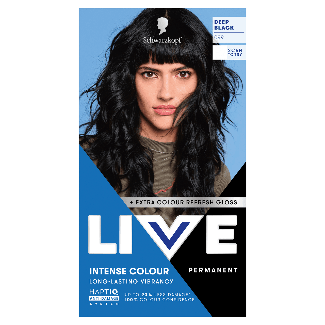 Schwarzkopf LIVE Intense Colour 099 Deep Black Permanent Hair Dye Image 1